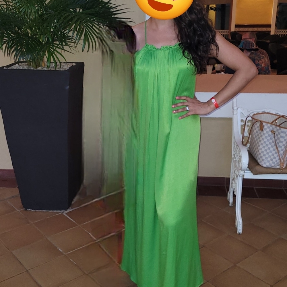 & Other Stories Lime Green Satin Dress